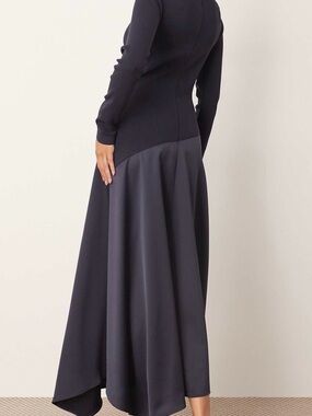 ARRANGE hybrid knit maxi dress with asymmetric skirt in navy